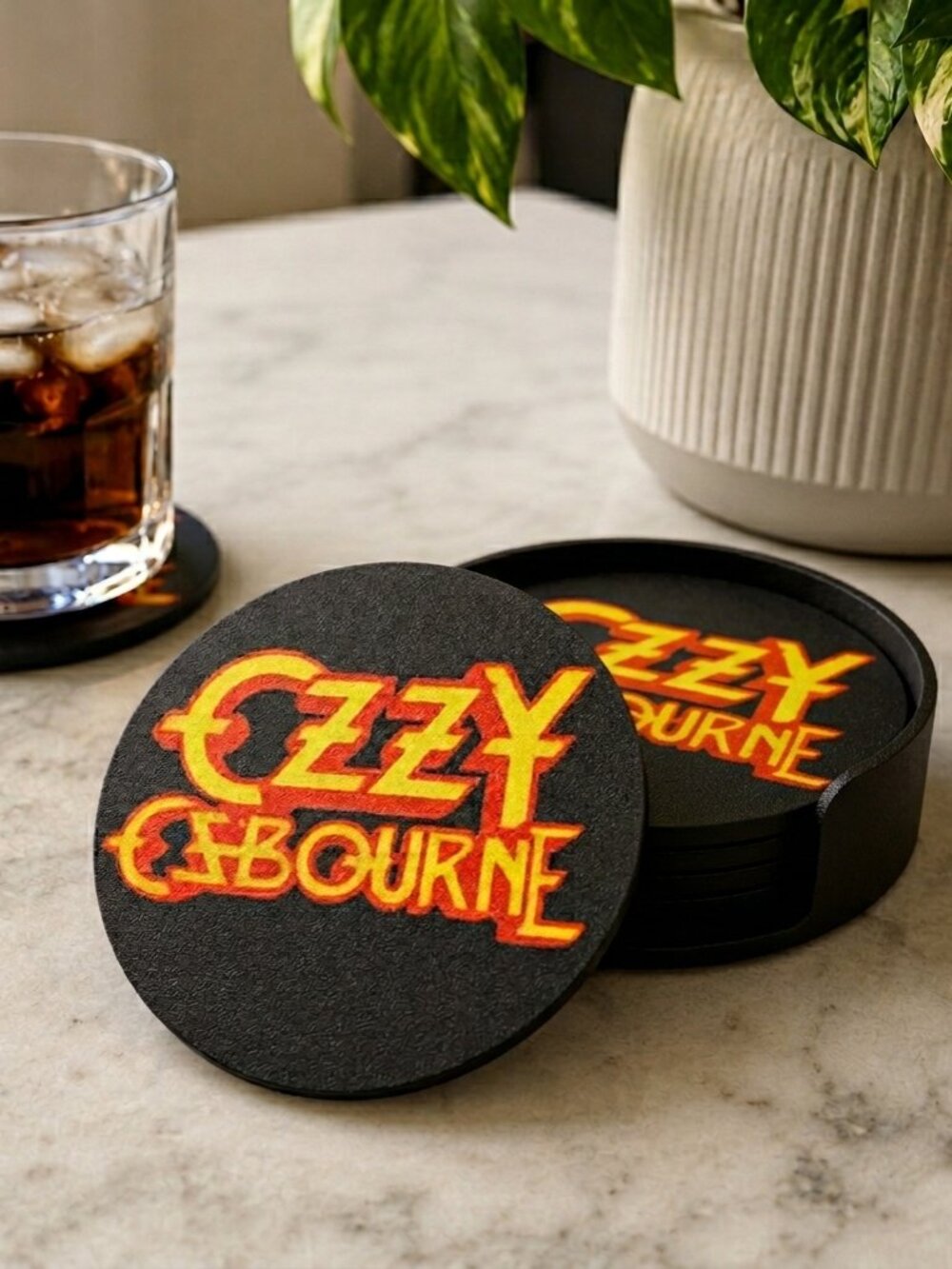 Ozzy Osbourne 3D Printed Coasters Set – Rock Band Drink Coasters
